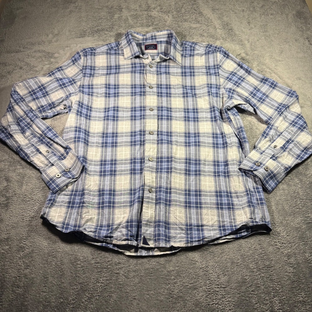 UNTUCKit Mens XL Blue White Plaid Cotton Long Sleeve Button Down Shirt